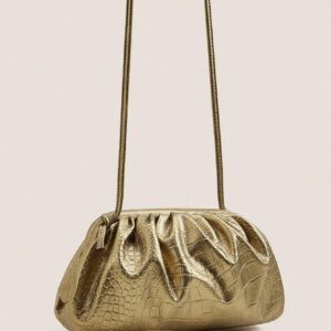 Lightweight Crocodile Embossed Ruched Clutch Bag, Mothers Day Gift For Mom Shiny Holiday