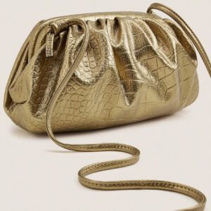 Lightweight Crocodile Embossed Ruched Clutch Bag, Mothers Day Gift For Mom Shiny Holiday