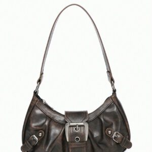 1pc Women's Vintage Milady Distressed Soft Leather Motorcycle Bag With Rivets, Needle Buckle, Pleats, Cloud Shaped, Shoulder Crossbody And Clutch Bag For Work, Commuting, Dating, Parties, Trendy Crescent Moon Bag For Women, Fashionable Burgundy Bag, Simple Retro Inspired Bag For Women