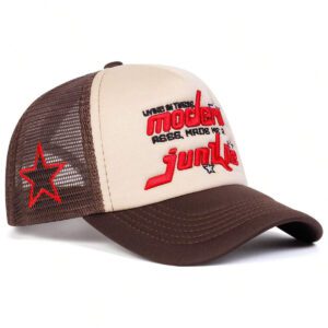 1pc Men's 5-Pointed Star Baseball Cap, Outdoor Casual Letter Trucker Hat, Breathable Mesh Sun Hat For Travel, Spring And Autumn