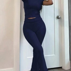 SHEIN EZwear Ladies' Simple Solid Color Daily Wear Long Sleeve Top And Trousers Set