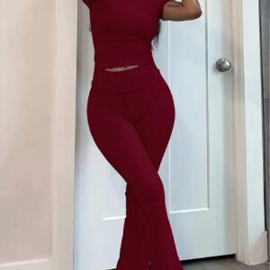 SHEIN EZwear Ladies' Simple Solid Color Daily Wear Long Sleeve Top And Trousers Set