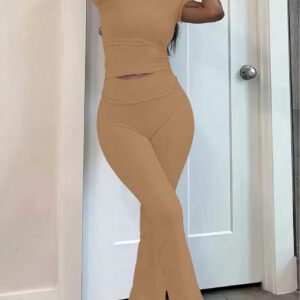 SHEIN EZwear Ladies' Simple Solid Color Daily Wear Long Sleeve Top And Trousers Set