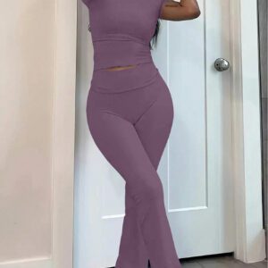 SHEIN EZwear Ladies' Simple Solid Color Daily Wear Long Sleeve Top And Trousers Set
