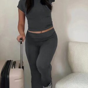 SHEIN EZwear Ladies' Simple Solid Color Daily Wear Long Sleeve Top And Trousers Set