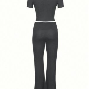 SHEIN EZwear Ladies' Simple Solid Color Daily Wear Long Sleeve Top And Trousers Set