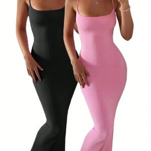 SHEIN SXY Women's Tight-Fitting Bodycon Scoop Neck Dress With Thin Shoulder Straps, Summer