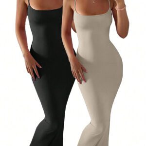 SHEIN SXY Women's Tight-Fitting Bodycon Scoop Neck Dress With Thin Shoulder Straps, Summer