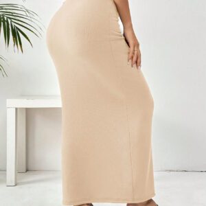 SHEIN EZwear Women'S Black Knit Tight-Fit Knee-Length Skirt