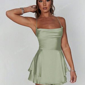 1 pièce Robe plissée avec design à cordon de serrage sans dos, robe mini en satin sexy pour soirée, bar, maison