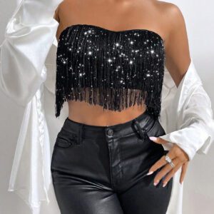 SHEIN Allurite Top tube court avec franges pour vêtements de fête de vacances