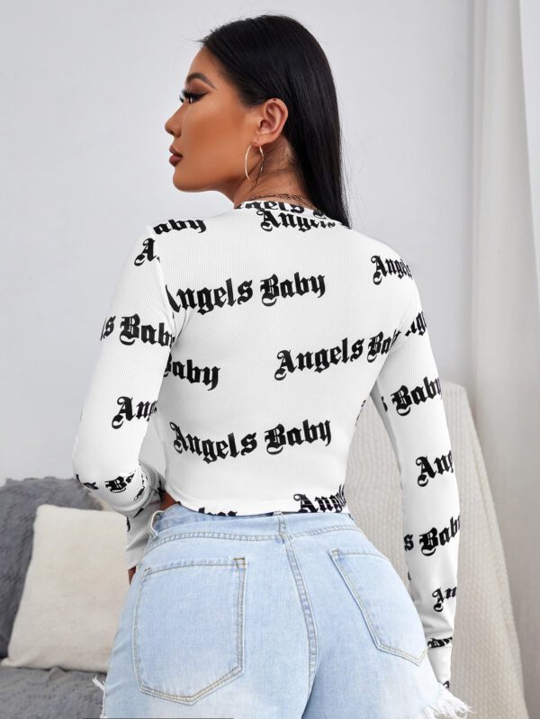 SHEIN Relaxiva T-shirt avec trou pour le pouce et graphique de lettres. Hauts graphiques pour femmes – Image 8