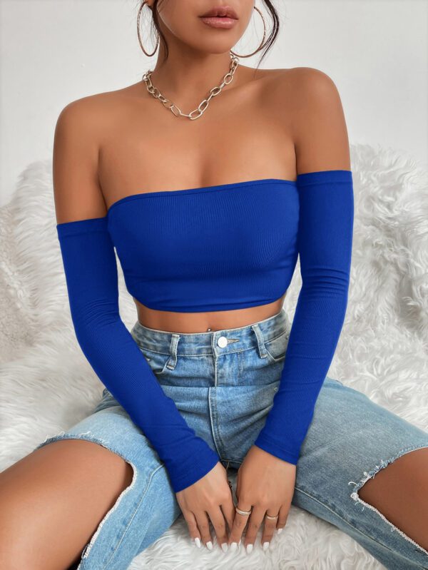 SHEIN PETITE Haut Court Uni À Épaules Dénudées