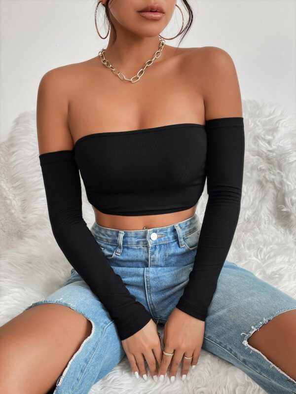 SHEIN PETITE Haut Court Uni À Épaules Dénudées – Image 2