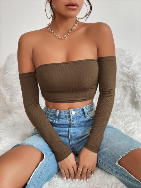 SHEIN PETITE Haut Court Uni À Épaules Dénudées – Image 4