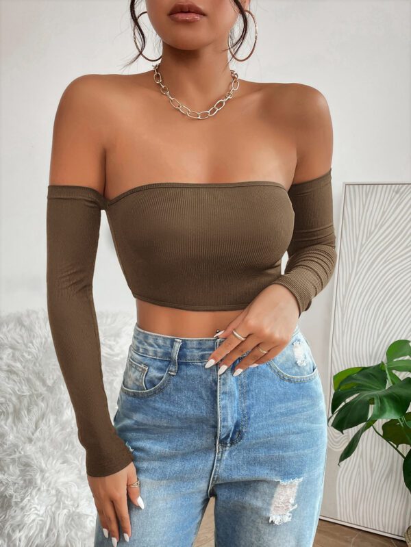 SHEIN PETITE Haut Court Uni À Épaules Dénudées – Image 6