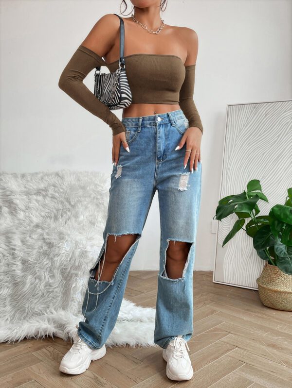 SHEIN PETITE Haut Court Uni À Épaules Dénudées – Image 7