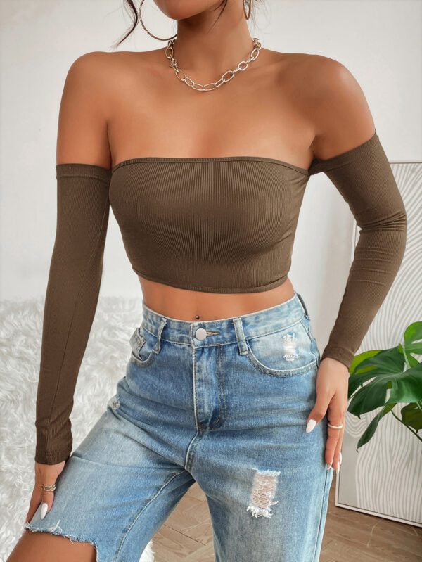 SHEIN PETITE Haut Court Uni À Épaules Dénudées – Image 8