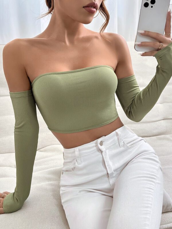 SHEIN PETITE Haut Court Uni À Épaules Dénudées – Image 13