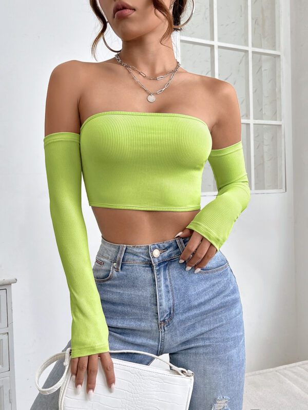 SHEIN PETITE Haut Court Uni À Épaules Dénudées – Image 16