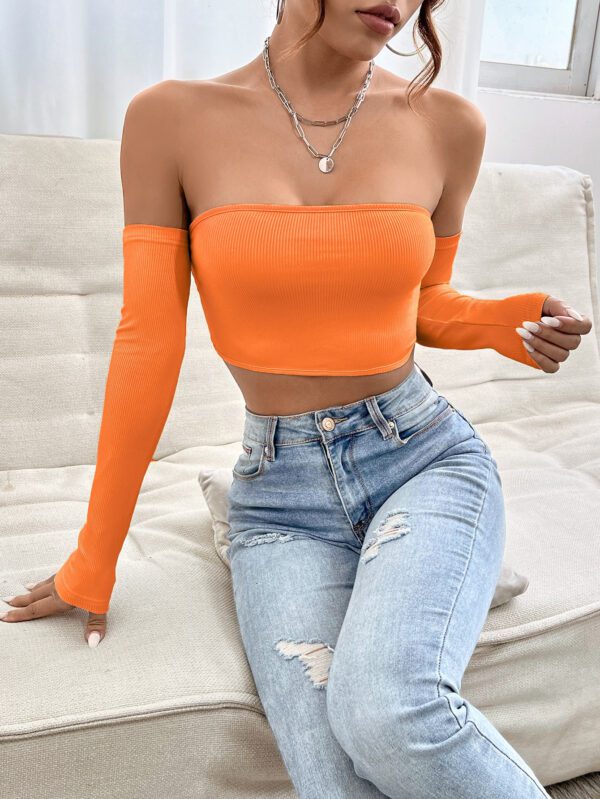 SHEIN PETITE Haut Court Uni À Épaules Dénudées – Image 17