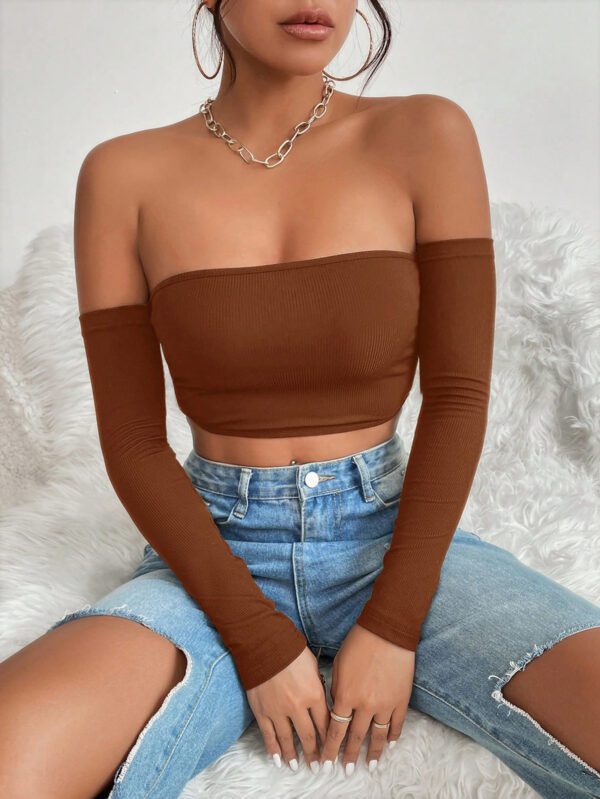 SHEIN PETITE Haut Court Uni À Épaules Dénudées – Image 20