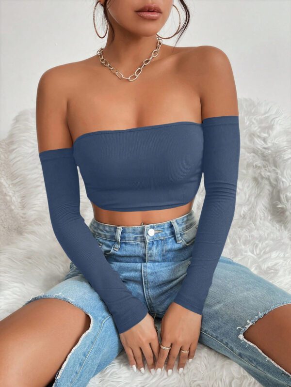 SHEIN PETITE Haut Court Uni À Épaules Dénudées – Image 21