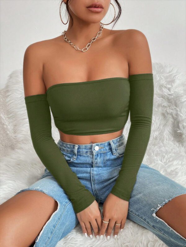 SHEIN PETITE Haut Court Uni À Épaules Dénudées – Image 22