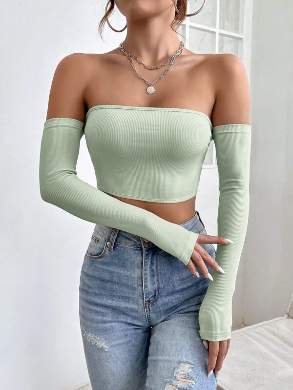 SHEIN PETITE Haut Court Uni À Épaules Dénudées – Image 25