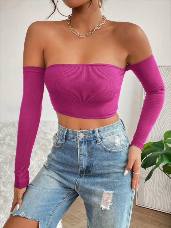 SHEIN PETITE Haut Court Uni À Épaules Dénudées – Image 28