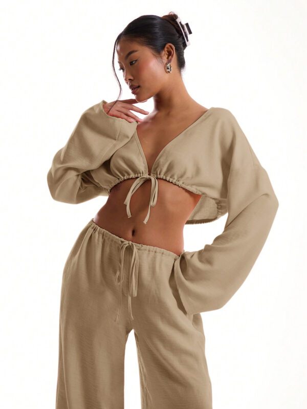 MUSERA Top de plage à manches larges à nouer en lin
