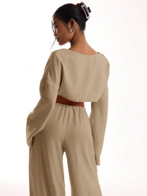 MUSERA Top de plage à manches larges à nouer en lin – Image 6
