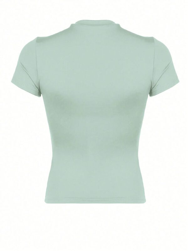 SHEIN EZwear T-shirt décontracté pour femmes avec col rond d'été de couleur unie à manches courtes et plis pour une coupe ajustée – Image 28