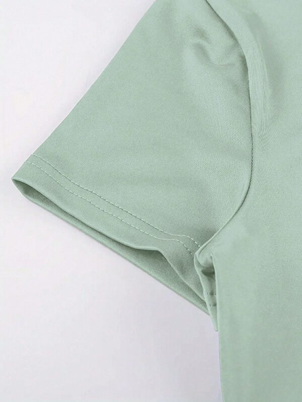 SHEIN EZwear T-shirt décontracté pour femmes avec col rond d'été de couleur unie à manches courtes et plis pour une coupe ajustée – Image 31