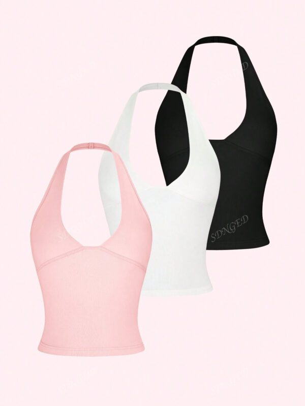 Débardeur femme simple de couleur unie décontracté au col en V – Image 10
