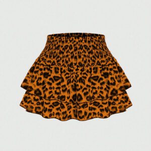 SHEIN Sweetro Jupe à volants à taille froncée et double couche imprimée léopard. Tenue Y2K à la mode pour l'été
