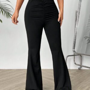 SHEIN MOOSTA Pantalon Évasé Avec Détail De Volants Et Taille Haute Pour Femmes