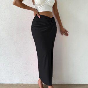 SHEIN Raffinéa Jupe longue fendue à torsion sur le devant pour femmes