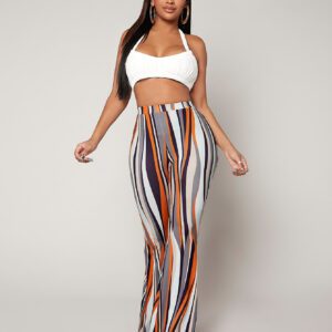 SHEIN SXY Pantalon à rayures taille haute évasé