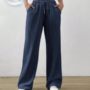 SHEIN EZwear Pantalon Long Taille À Cordon De Serrage Uni