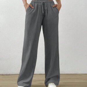 SHEIN EZwear Pantalon Long Taille À Cordon De Serrage Uni