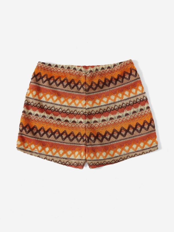 SHEIN WYWH Shorts De Vacances Femme Wywh Avec Impression Géométrique À La Taille Nouée En Kaki – Image 4