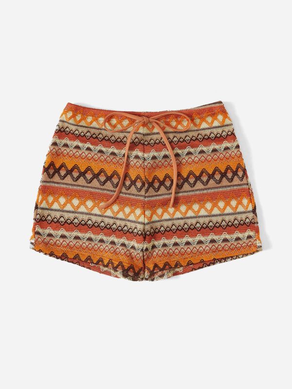 SHEIN WYWH Shorts De Vacances Femme Wywh Avec Impression Géométrique À La Taille Nouée En Kaki – Image 6