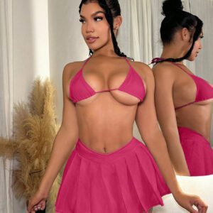 SHEIN SXY Jupe mini plissée à taille en V pour femmes taille basse adaptée aux vacances sexy Cargo été, tenue pour femmes Boho, tenue pour fête de la fierté, tenue d'anniversaire pour femme, tenue pour enterrement de vie de jeune fille, tenue pour concert et club d'été pour femme