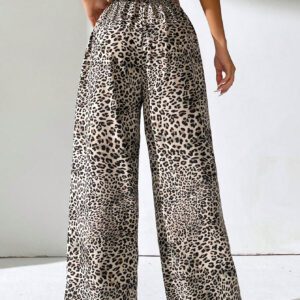 SHEIN EZwear Pantalon Long Pour Femme À Cordon Imprimé Léopard