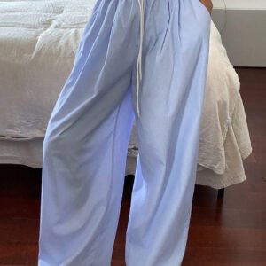 DAZY Pantalon large à cordon de serrage à taille élastique pour femmes, décontracté avec blocs de couleur