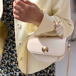 Mini sac selle à rabat avec chaîne, sac tendance casual business pour femme, parfait pour le bureau, les affaires et le travail