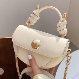 Mini sac selle à rabat avec chaîne, sac tendance casual business pour femme, parfait pour le bureau, les affaires et le travail