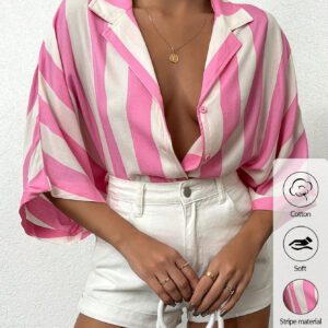 SHEIN Cottnline Chemise femme à manches chauve-souris rayée