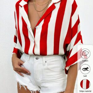 SHEIN Cottnline Chemise femme à manches chauve-souris rayée